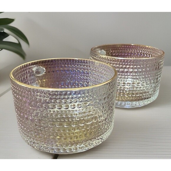 2 Iridescent Style Glass Coffee Mugs Set Of Cups Hobnail Style Gold Trim Cups - Picture 15 of 16